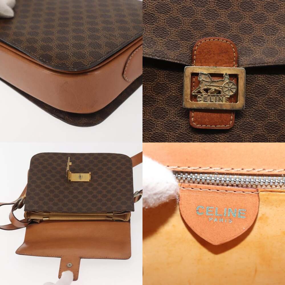 CELINE Macadam Canvas Shoulder Bag Pvc Leather Brown Gold - Picture 11 of 13